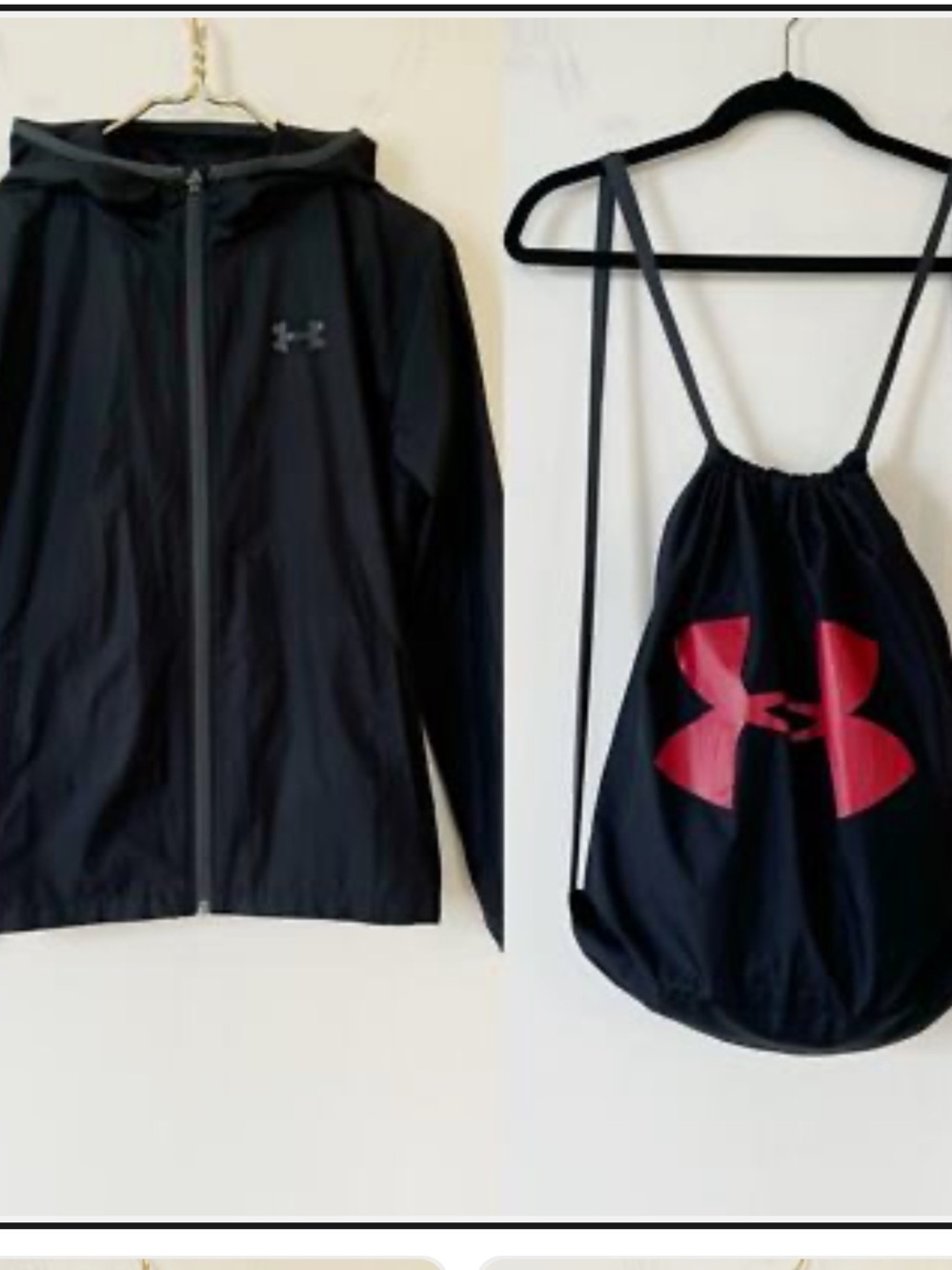 Under Armour Boys Black Hooded Windbreaker Backpack Packable Jacket